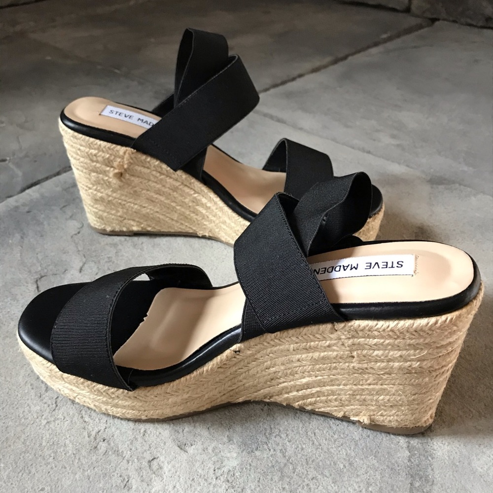 NWOT Steve Madden espadrille wedges black 8 9.5 - Picture 1 of 16